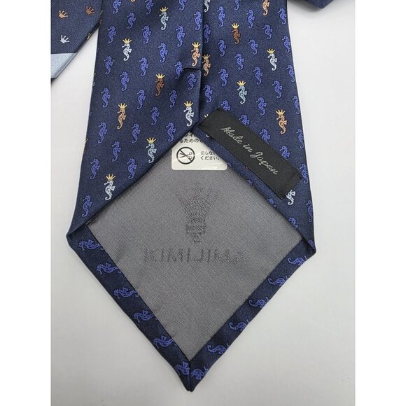 KIMIJIMA Collection Neck Tie Men's Blue Crowned Seahorses 100% Silk Japan 58" - Picture 5 of 8